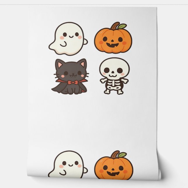 Halloween-figuren – Geest, Pompoen, Zwarte Kat & Behang (Afrollen)