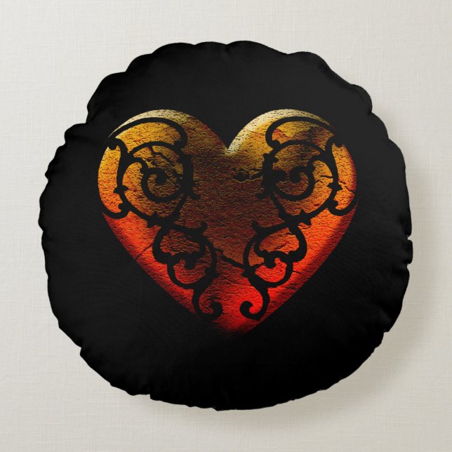 Halloween Filigree Gothic Heart Sierkussen Rond Kussen (Voorkant)