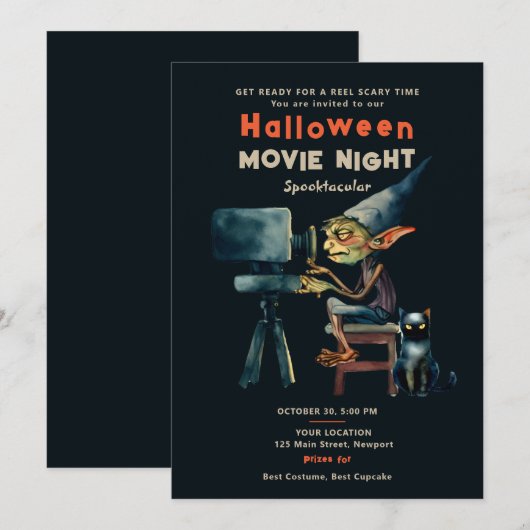 Halloween Film Night Gremlin Zwart Kat Zwart Chic Kaart (Voorkant / Achterkant)