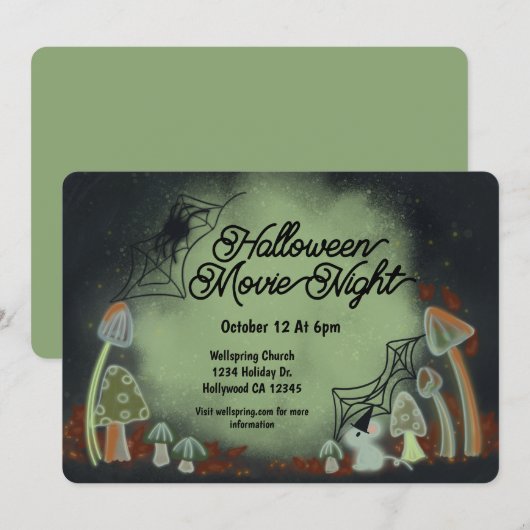 Halloween Film Night Woodland Glow Kaart (Voorkant / Achterkant)