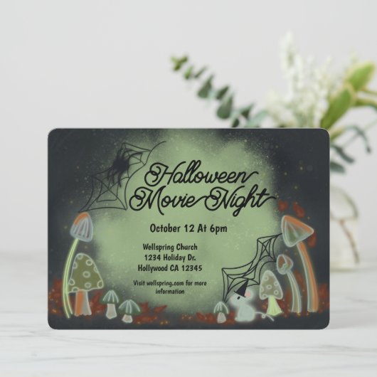 Halloween Film Night Woodland Glow Kaart (Staand voorkant)