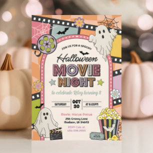 Halloween-filmavond meisje verjaardagsuitnodiging kaart