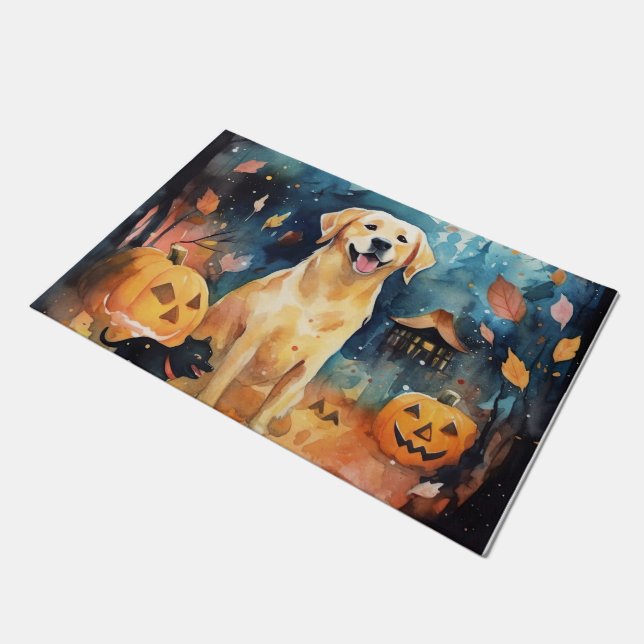 Halloween Fins lup met pompoenen eng Deurmat (Schuin)