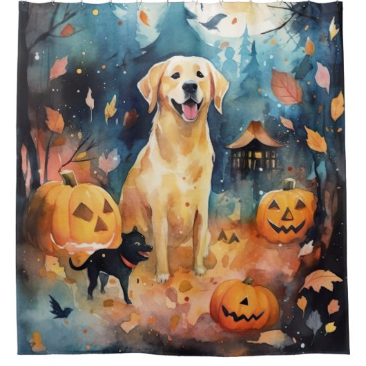 Halloween Fins lup met pompoenen eng Douchegordijn (Voorkant)