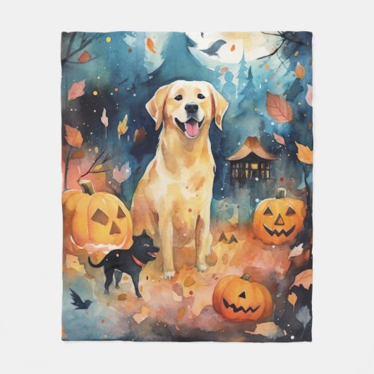 Halloween Fins lup met pompoenen eng Fleece Deken (Voorkant)