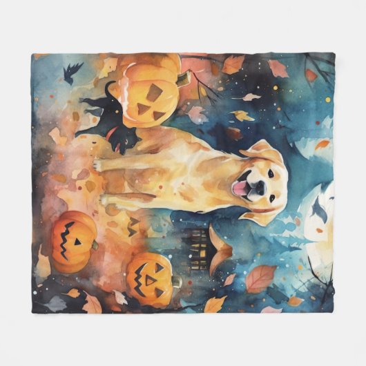 Halloween Fins lup met pompoenen eng Fleece Deken (Voorkant (Horizontaal))