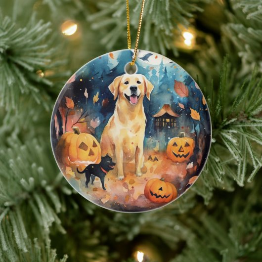 Halloween Fins lup met pompoenen eng Keramisch Ornament (Boom)