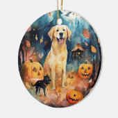 Halloween Fins lup met pompoenen eng Keramisch Ornament (Links)