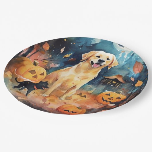 Halloween Fins lup met pompoenen eng Papieren Bordje (Gekanteld)