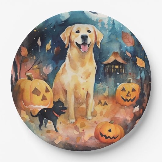 Halloween Fins lup met pompoenen eng Papieren Bordje (Voorkant)