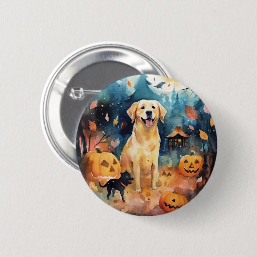 Halloween Fins lup met pompoenen eng Ronde Button 5,7 Cm (Voorkant /achterkant)