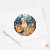 Halloween Fins lup met pompoenen eng Ronde Sticker (Envelop)