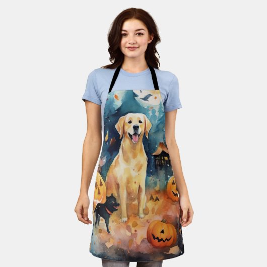 Halloween Fins lup met pompoenen eng Schort (Gedragen)