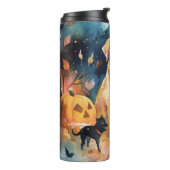 Halloween Fins lup met pompoenen eng Thermosbeker (Gedraaid links)