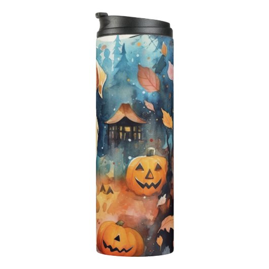 Halloween Fins lup met pompoenen eng Thermosbeker (Geroteerd rechts)