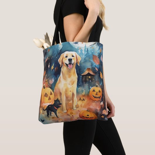 Halloween Fins lup met pompoenen eng Tote Bag (Dichtbij)