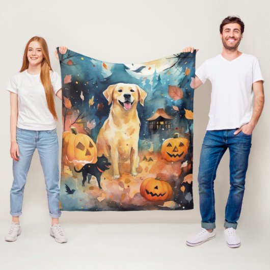 Halloween Finse Lapphond Met Pompoenen Eng  Fleece Deken (In situ)