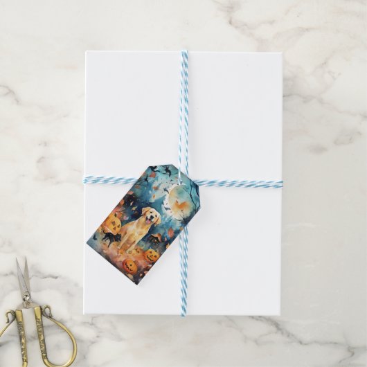 Halloween Finse Lappund Met Pompoenen Eng Cadeaulabel (Met Touw)