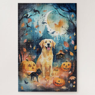 Halloween Finse Lappund Met Pompoenen Eng Legpuzzel