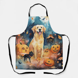 Halloween Finse Lappund Met Pompoenen Eng Schort