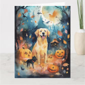 Halloween Finse Lappund Met Pompoenen Griezelen  Kaart (Voorkant)