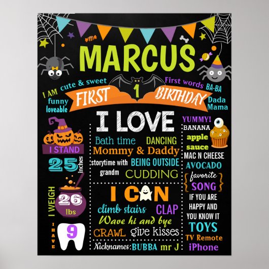 Halloween First Birthday chalkboard-teken Poster (Voorkant)