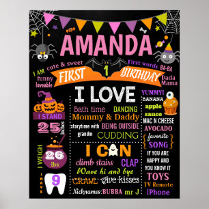 Halloween First Birthday chalkboard-tekenmeisje Poster