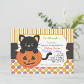 Halloween First Birthday Cute Pumpkin Cat Kaart (Staand voorkant)