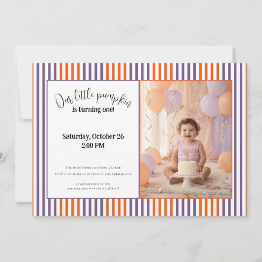 Halloween First Birthday Invitation | Cute Pumpkin Kaart (Voorkant)
