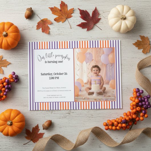 Halloween First Birthday Invitation | Cute Pumpkin Kaart