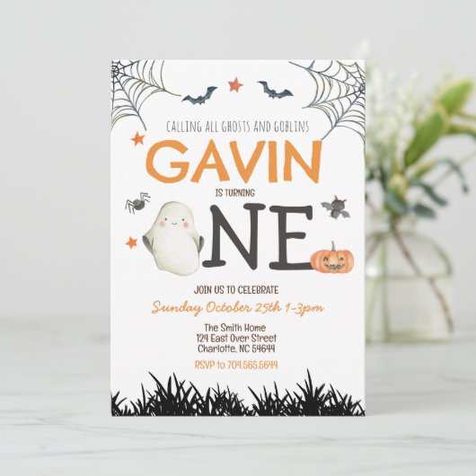 Halloween First Birthday Kaart (Staand voorkant)