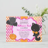 Halloween First Birthday Little Bat, Cat & Pumpkin Kaart (Staand voorkant)