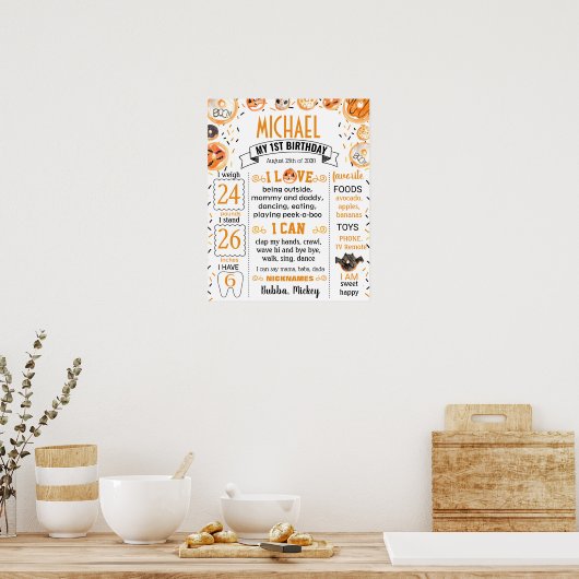 Halloween First Birthday Milestone-teken Poster (Keuken)