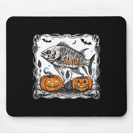 Halloween Fish Skeleton Funny Spooky Fish Bone Gra Muismat (Voorkant)