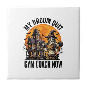 Halloween Fitness Trainer Heks Pompoen Workout Gr Tegeltje