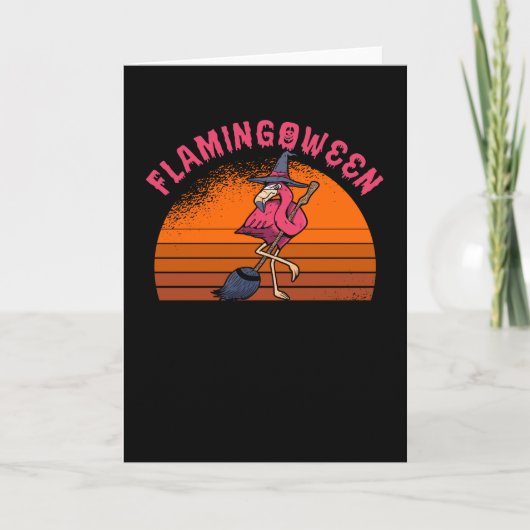 Halloween Flamingo Flamingoween Witch Broom Retro Kaart (Voorkant)