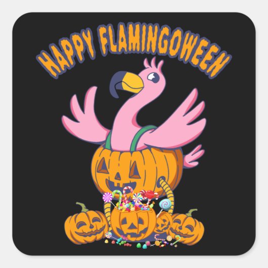 Halloween Flamingo Happy Flamingbetween Kinder Vierkante Sticker (Voorkant)