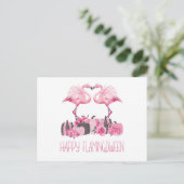 Halloween Flamingo Happy Flamingoween Watercolor Briefkaart (Staand voorkant)