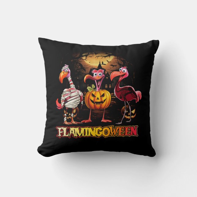 Halloween Flamingo Roze Flamingo Pompoen Jack Kussen (Voorkant)
