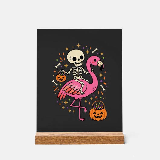 Halloween Flamingo Skelet Snoep Emmer Vector Afbee Acryl Bord (Voorkant)