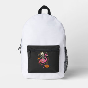 Halloween Flamingo Skelet Snoep Emmer Vector Afbee Bedrukte Rugzak