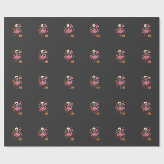 Halloween Flamingo Skelet Snoep Emmer Vector Afbee Cadeaupapier (Vlak)