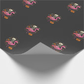 Halloween Flamingo Skelet Snoep Emmer Vector Afbee Cadeaupapier (Hoek)