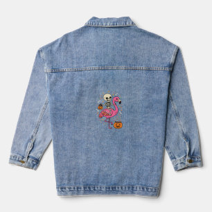 Halloween Flamingo Skelet Snoep Emmer Vector Afbee Denim Jacket