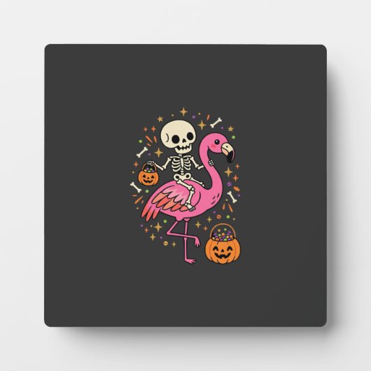 Halloween Flamingo Skelet Snoep Emmer Vector Afbee Fotoplaat (Voorkant)