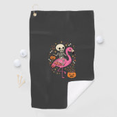 Halloween Flamingo Skelet Snoep Emmer Vector Afbee Golfhanddoek (Insitu)