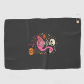 Halloween Flamingo Skelet Snoep Emmer Vector Afbee Golfhanddoek (Horizontaal)
