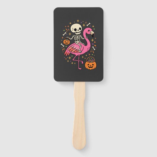 Halloween Flamingo Skelet Snoep Emmer Vector Afbee Handwaaier (Voorkant)