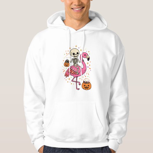 Halloween Flamingo Skelet Snoep Emmer Vector Afbee Hoodie (Voorkant)