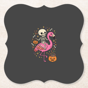 Halloween Flamingo Skelet Snoep Emmer Vector Afbee Kartonnen Onderzetters